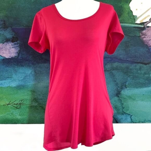 Lucy Short Sleeve High-Low X Back Top Pink Small - Picture 1 of 7